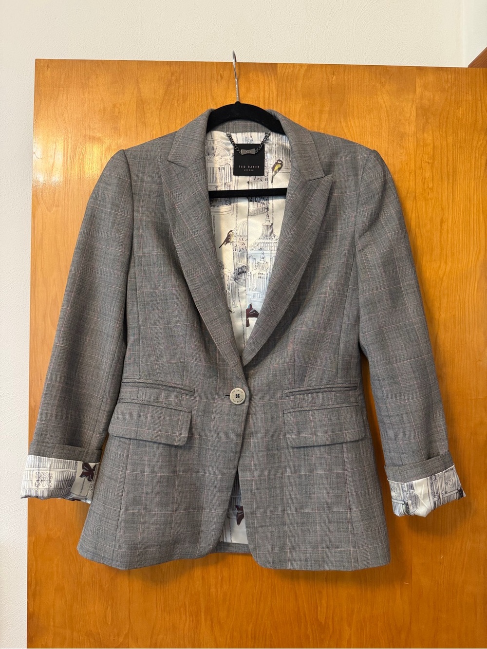 Ted Baker London Gray Plaid Single-Button Blazer